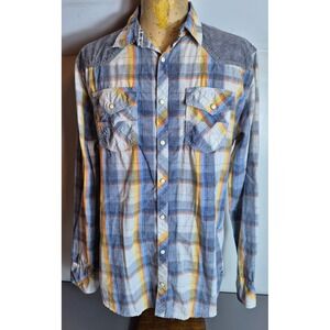 BKE Buckle Mens Snap-Button Western Plaid Shirt L Large